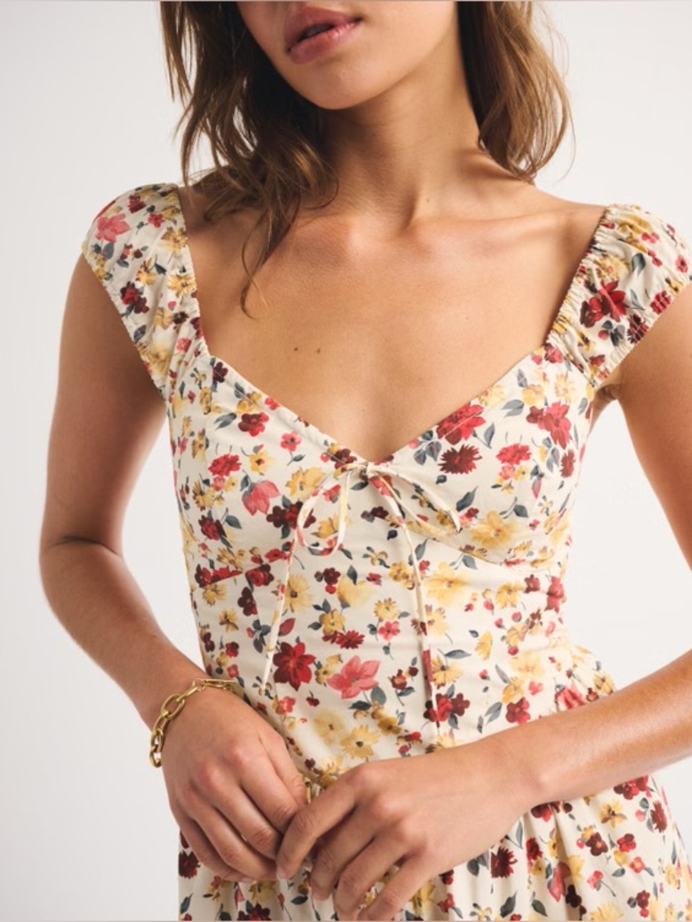 ABERCROMBIE & FITCH 100% COTTON BRA-FREE CAP SLEEVE DIPPED WAIST MIDI DRESS - Picture 5 of 8